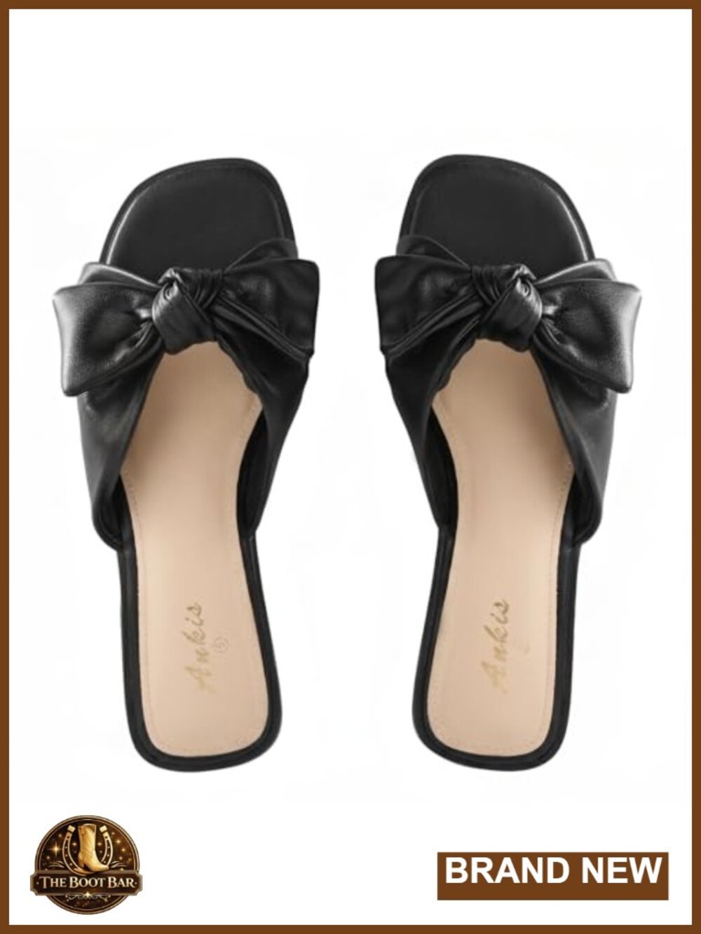 Women's Bow Flat Sandals Square Open Toe Dressy Comfortable Slides PU Leather